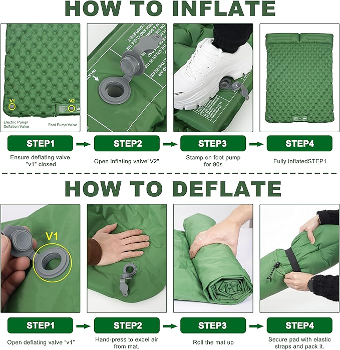 SYITCUN Self-Inflating Sleeping Mats for Camping, 2 Person Sleeping Pad for Camping, Double Ultra-Light Inflatable Camping Mattress with Pillow, Built-in Foot Pump for Backpacking, Hiking & Travel