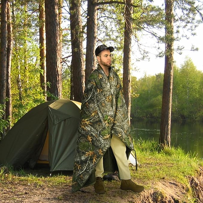 Military Poncho Liner 60”x 79” Camping Blanket Woobie Compact Waterproof for Travel Stadium Outdoor Camping