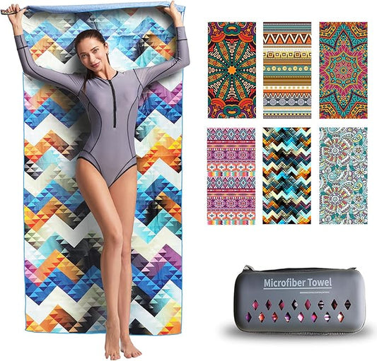 Hiturbo Microfiber Beach Towel,(71"x35") Oversized Sand Free Travel Towels Fast Drying Swimming Towel, Lightweight Compact Camping Towel Super Absorbent Pool Towel