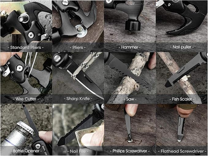 Claw Hammer,Birthday Gifts for Men Dad Husband Grandpa,Multitool Camping Accessories,12 in 1 Hammer Outdoor Survival Tools Gifts for Him
