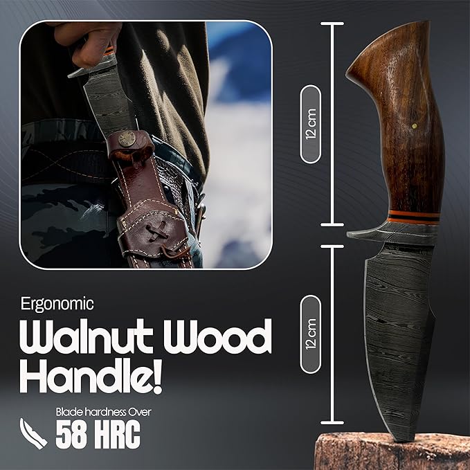 Fixed Blade Knife - Damascus Hunting Knife For Hunters - Survival Knife - Addition To Your Bushcraft Knife - Pocket Knives and Folding Knives Knife Set Collection. Gifts For Men - Knives For Men