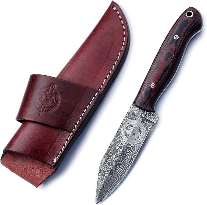 Handmade Damascus Steel Knife Bowie for Hunting,Survival,Camping,Bushcraft, and Fishing-Fixed Blade with Drop Point Full Tang Micarta Handle with Cowhide-Leather Sheath - WKD-771