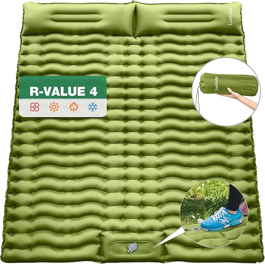 Luxtude Sleeping Pad for Camping, 4" Thick Queen Camping Mattress, Double Sleeping Pad for 2 Person, Inflatable Camp Mattress with Foot Pump, Air Mat for Adults - Backpacking/Car Traveling/Hiking