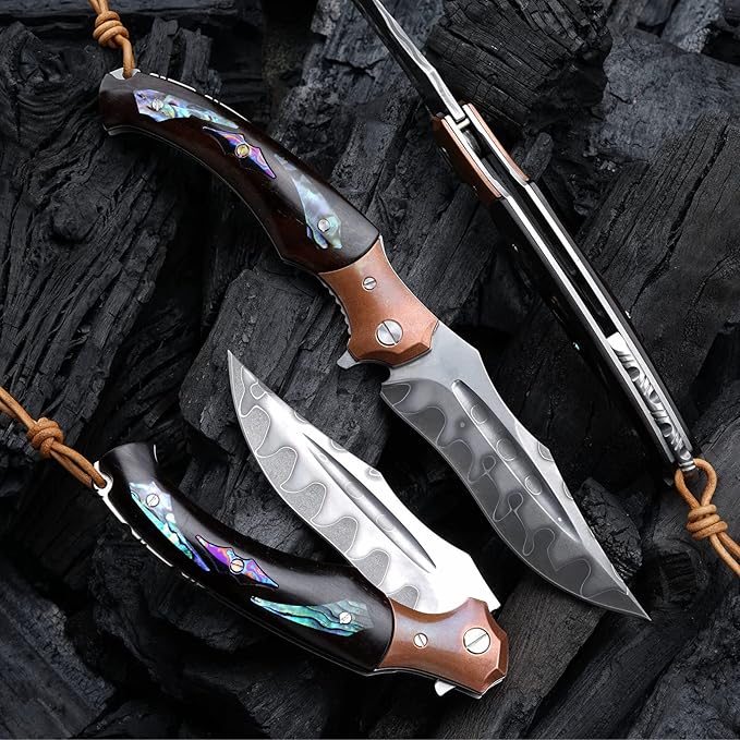 Japanese SKD11 steel core folding knife, ebony lined lock handle, EDC pocket knife suitable for outdoor hiking, camping, and fishing, forged steel knife