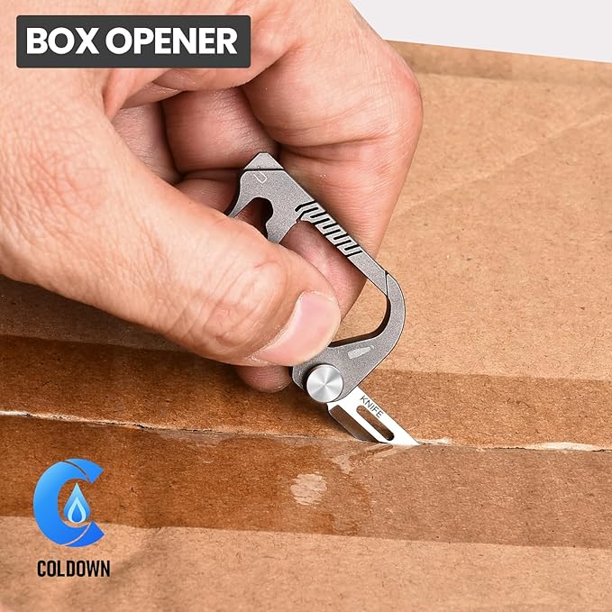 Multitool Carabiner with Pocket knife, Small Multi Tools Keychain Clip, 6 in 1 Mini Titanium EDC Keychain with Bottle Opener, Box Cutter, Wrench, Screwdriver, Emergency Survival Gear for Men