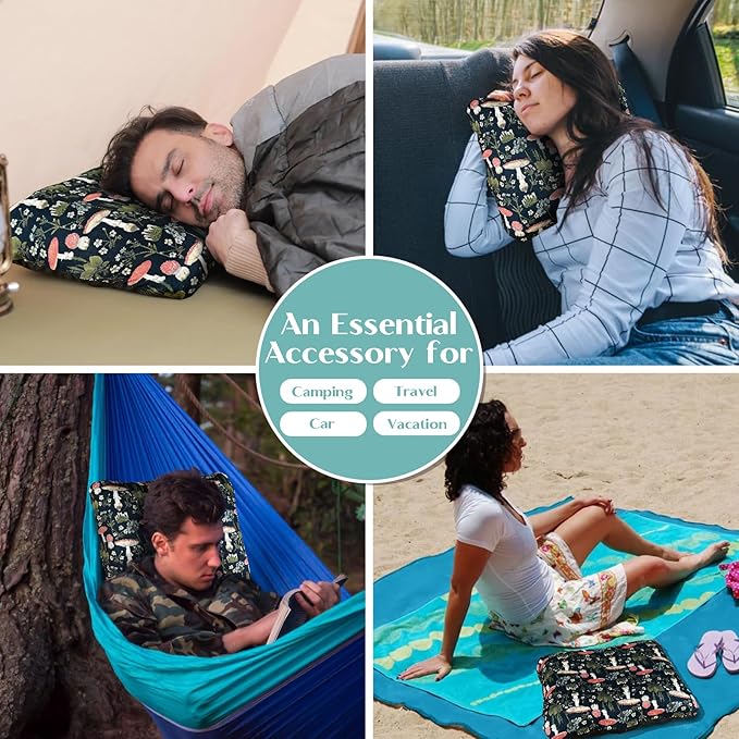 Inflatable Camping Pillow, Patterned Travel Backpacking Pillow, Lightweight & Portable Hiking Beach Pillow, Travel Camping Essential Accessories for Adult & Kids