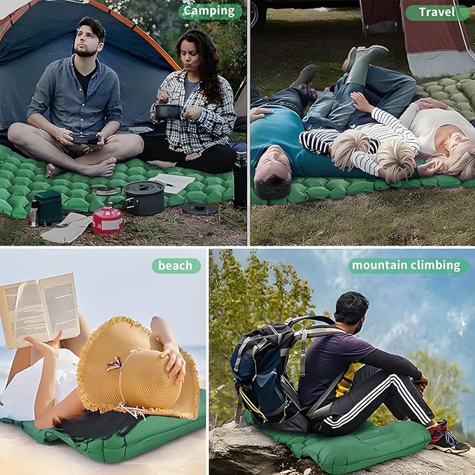 DDD Ultra-Light Inflatable Camping Sleeping Pad with its Built-in Foot Pump and Pillow - The Ultimate Camping pad, Hiking pad, Backpacking Pad and Lightweight for a Outdoor Sleep——Green