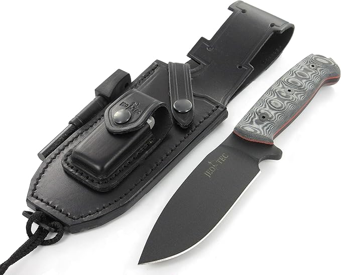 JEO-TEC Nº1 Full Tang Bushcraft Knife with Leather Sheath for Survival Hunting Camping Outdoor Activities - BOHLER N690C Stainless Steel, 4.53" Fixed Blade - Handmade