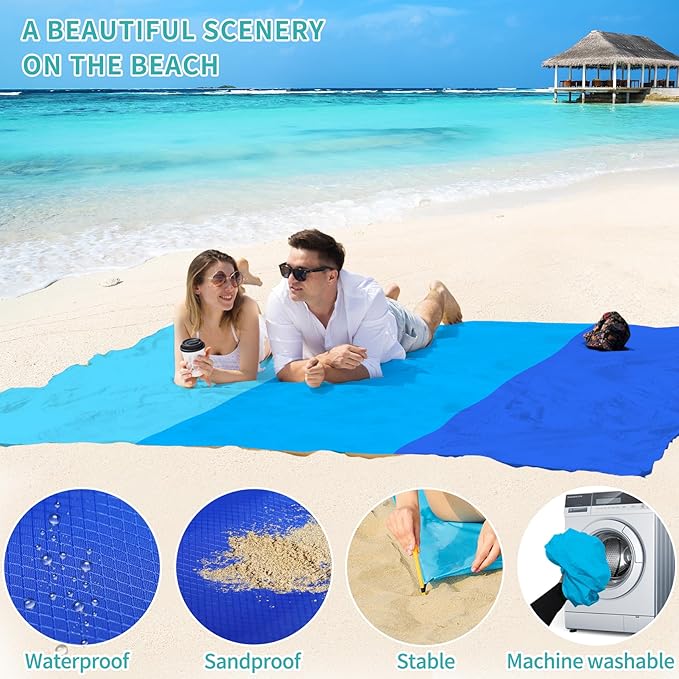 BYDOLL Beach Blanket Sandproof Waterproof 78''×110''1-7 Adults Compact Lightweight Oversized Beach Blanket Large Picnic Mat Beach Blanket for Travel Camping Hiking Picnic