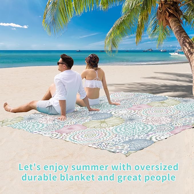 BYDOLL Beach Blanket Sandproof Waterproof 78''×81'' 1-4 Adults Compact Lightweight Oversized Beach Blanket Large Picnic Mat Beach Blanket for Travel Camping Hiking Picnic