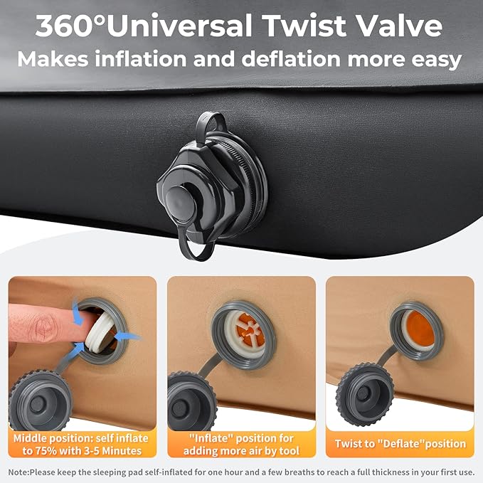 KingCamp Self Inflating Sleeping Pad for Camping Ultra Thick Double Single Foam Mattress High R Value Camping Air Pad Mat, Multi Colors & Sizes