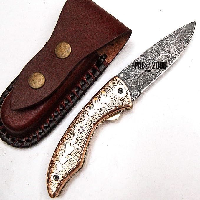 PAL 2000 KNIVES FK-9451 Folding Pocket Hunting Knife Custom Handmade Damascus Steel Blade