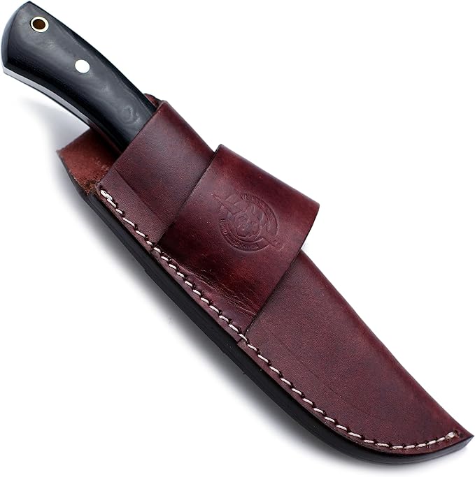Handmade Damascus Steel Knife for Hunting, Survival,Camping,Bushcraft,and Fishing- Fixed Blade Dagger with Drop Point Full Tang Micarta Handle, Leather Sheath - WKD-802