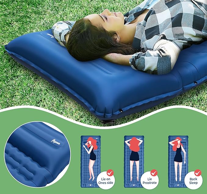 Super Thick Camping Sleeping Pads 76.7 x 26 x 5 Inflatable Sleeping Mat with Pillow Built-in Pump,Ultralight & Portable Backpacking Sleeping Pad with Carry Bag for Camping Hiking,Blue