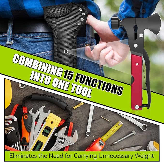 Christmas Cheer Meets Survival Smarts，Cool Gadget Gift - 15-in-1 Multi-Tool Axe Hatchet for Camping，Hiking Enthusiasts