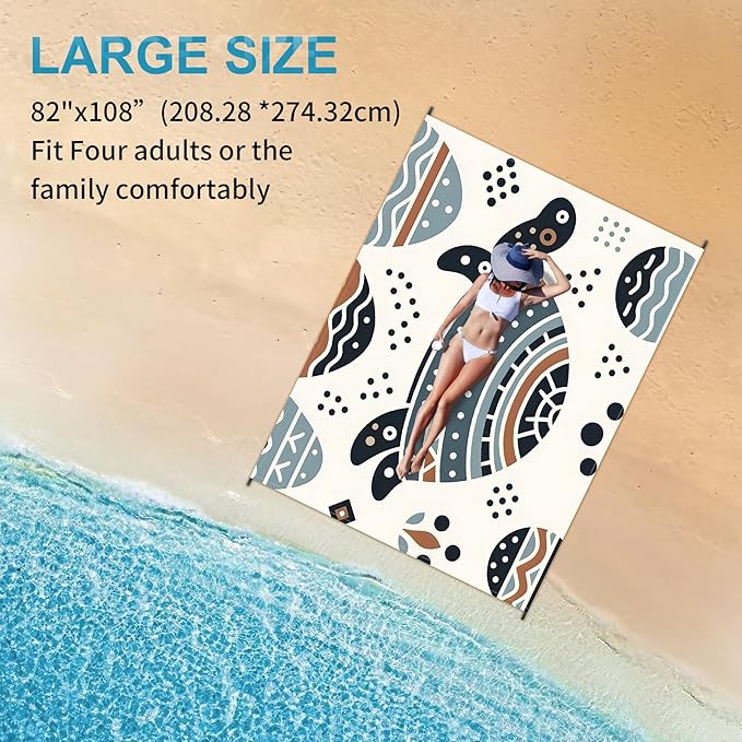 Large Beach Blanket Waterproof Sandproof 108"x 82" for 1-6 Adults,Quick Drying Beach Mat,Lightweight & Durable,Beach Essentials for Family Beach Camping Travel Picnic