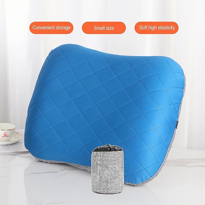 Portable Inflatable Neck Pillow for Outdoor Travel, Camping, Office Naps-Polyester + Washable Cotton-Color Available-Simple and Comfortable (Blue)