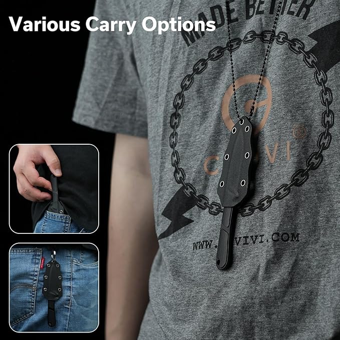 CIVIVI Mini Elementum Fixed Blade Knife with a Kydex Sheath and a Chain for EDC Neck Carry, Small Skeletonized Full Tang Knife with 2.24" Nitro-V Blade G10 Handle C23010-1