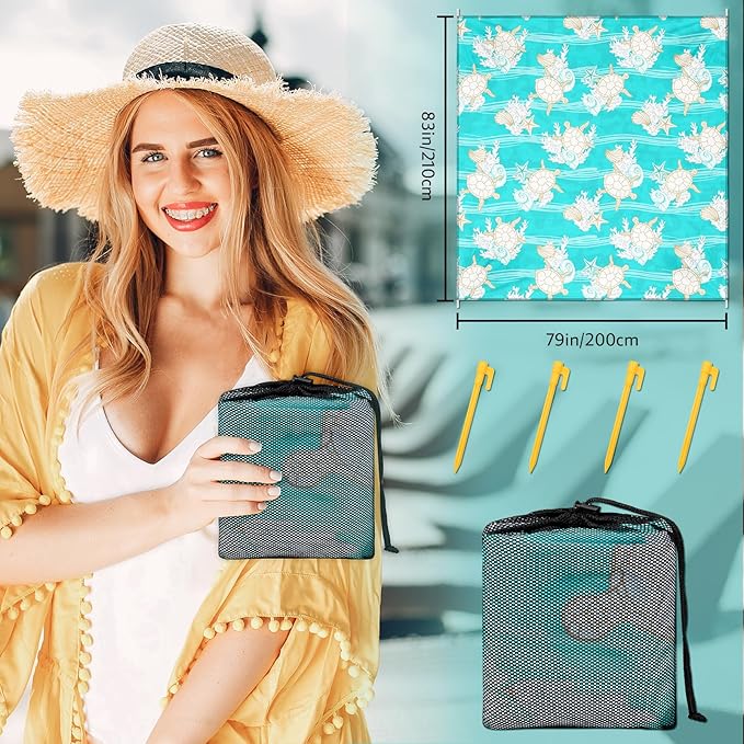 Sylfairy Beach Blanket Waterproof Sandproof Extra Large Beach Mat 79" X 82"for 1-4 Adults Quick Drying Durable Outdoor Picnic Mat for Beach Travel Camping Hiking