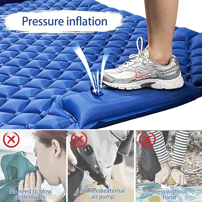 ONTYZZ Double Ultralight Inflatable Sleeping Pad 2 Person Camping Sleeping Pad Waterproof Sleeping Pad Built-in Foot Pump for Camping, Blue