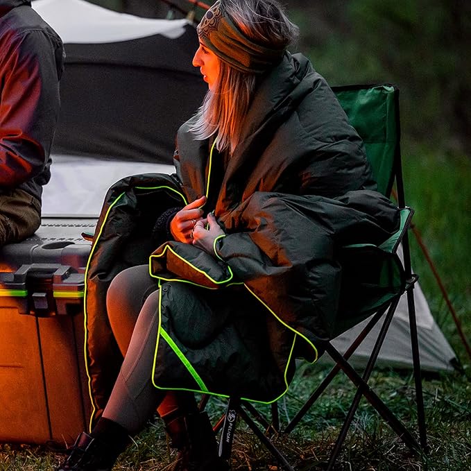 Pelican Outdoor Woobie Camping Accessories - Blanket - Poncho Liner w/Carry Bag - [Water Resistant] [600 Duck Down Fill] - Light, Soft, Warm Travel Blanket - Camping Gifts for Hiking, Picnic - Black