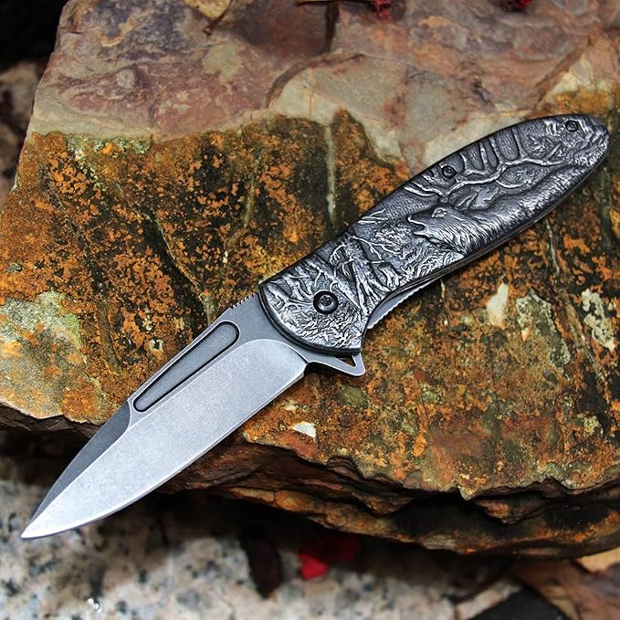 Stonewash Deer Pocket Knife, Personalized, Outdoor, Camping, Survival