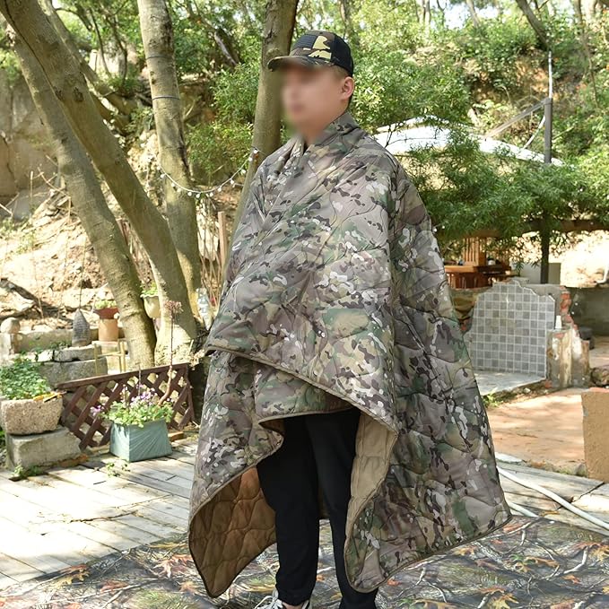 Poncho Liner Military Woobie Blanket Multicam Camo Woobie with Compression Carry Bag for Outdoors Hiking Jungle Hunting Gear