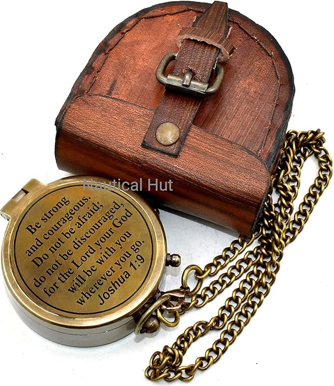 Compass Your Tommy Your Tubbo Brass Pocket Compass with Leather Carry Case, Compass with Chain, Pirates Compass, Engravable Gift Compass, Camping Compass