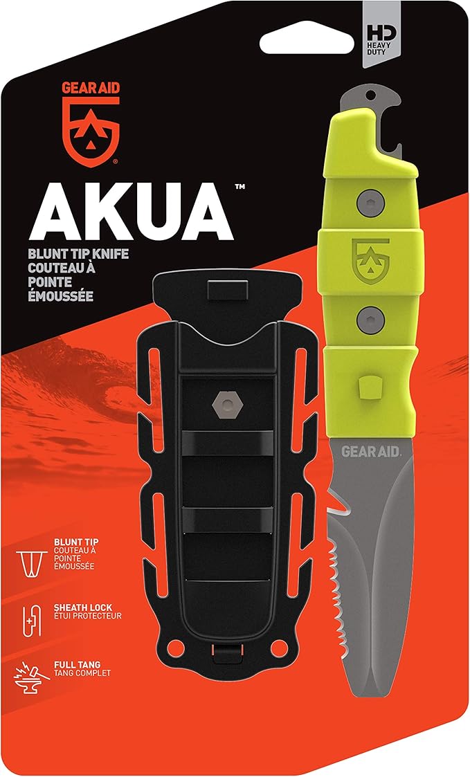 GEAR AID Akua Blunt Tip Paddle Knife with Serrated 3” Blade and Sheath