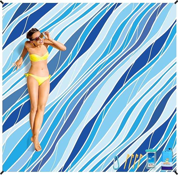 BYDOLL Beach Blanket Sandproof Waterproof 78''×81''1-4 Adults Compact Lightweight Oversized Beach Blanket Large Picnic Mat Beach Blanket for Travel Camping Hiking Picnic