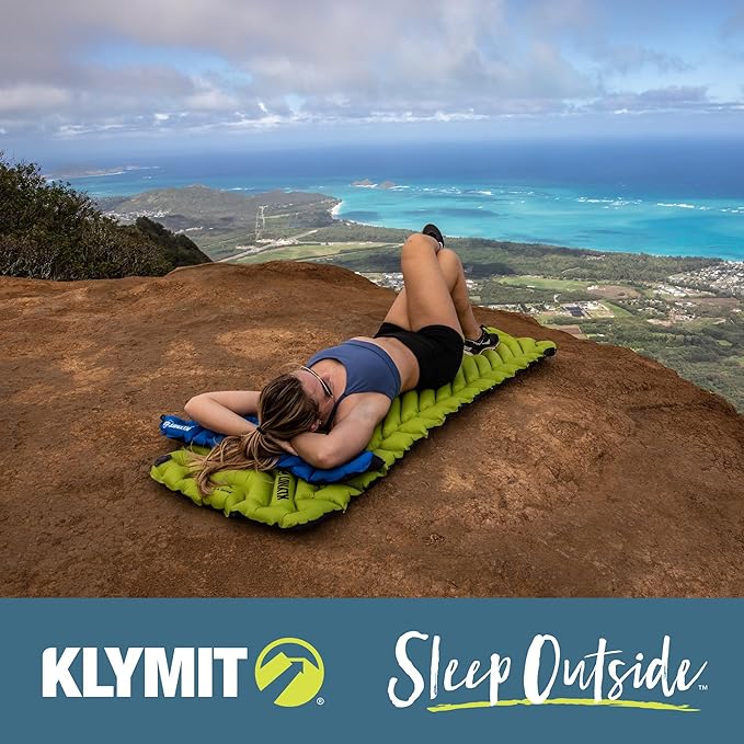 KLYMIT Static V2 Inflatable Sleeping Pad | Portable, Ultralight, Easy to Inflate, Foldable Air Bed for Camping, Backpacking & Hiking — Green