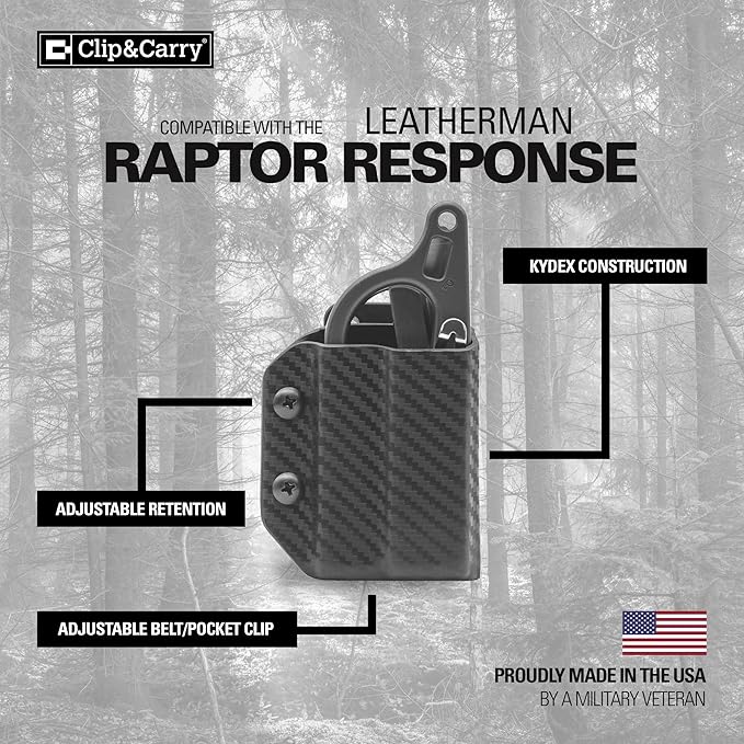 Clip & Carry Kydex Multitool Sheath for LEATHERMAN Raptor Response Trauma Shears - Made in USA (Multi-Tool not Included) EDC Multi Tool Sheath Holder Holster Cover