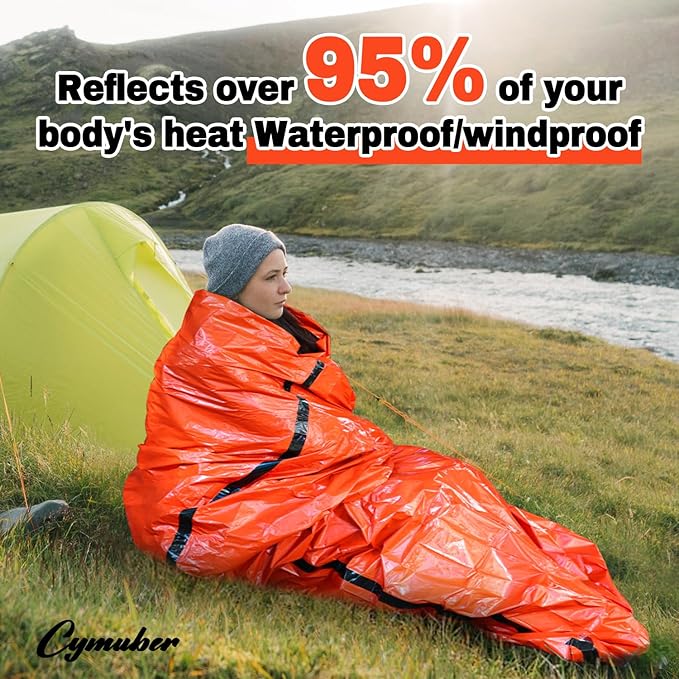 Emergency Sleeping Bag Survival Bag, Cymuber Portable Waterproof Thermal Bivy Sacks Tac Bivvy Bags,Camping Mylar Sleeping Bag Survival Gear Emergency Blankets Survival Shelter