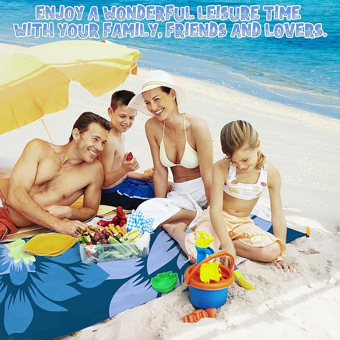 Beach Blanket Waterproof Sandproof 1-7 Adult Oversized 78 '' × 110 '' Lightweight Durable Compact Sand Free Beach Mat for Travel Camping Hiking Picnic Blanket Extra Large