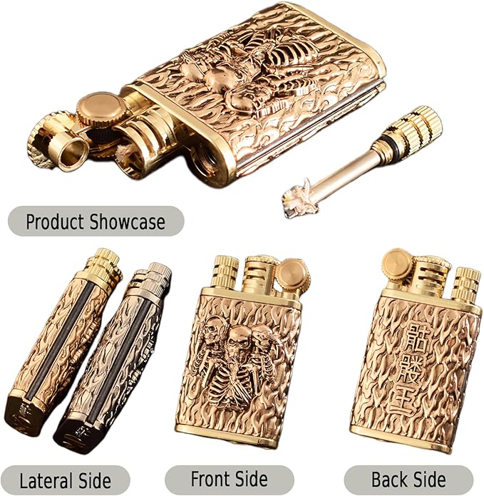 Cool Embossed Design Kerosene Wheel Lighter Refillable Eco-Friendly, Vintage Dazzling & Ultra-Cool, Unique for Men Candles Gift Camping BBQ (No Kerosene) (9#)