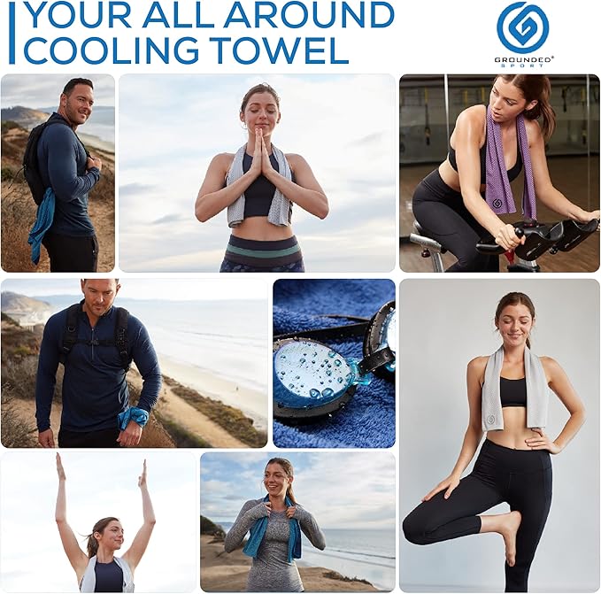 Grounded Sport ® Lightweight Microfiber Cooling Towel 3-Pack | 12" x 39" | for Exercise Spin Workout Camping Work Travel Hot Weather Women Men Neck Face | San Diego CA | Stay Grounded