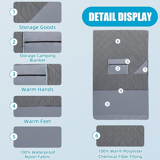 MABOZOO Warm Puffy Camping Blanket,66''X 40'' Waterproof Blanket and Outdoor Pillow 2-in-1,Warm Camping Blankets for Cold Weather,Hiking, Survival