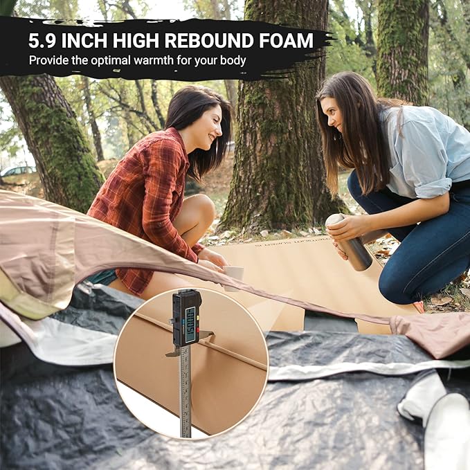 KingCamp Extra Thick 5.9 INCH Double Self Inflating Camping Mattress with 12 R-Value, Sleeping Pad Enlarge Foam Camping Pad, 4 Season Insulated Camping Mat for Tent, Car, 79.1'' x 50.3'' x 5.9''