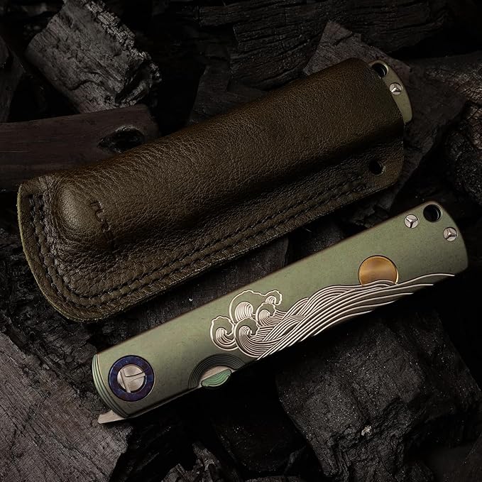 Handmade CPM-S35VN Powder Steel Japanese Pocket Knife, TC4 Titanium Alloy Handle, Camping and Hiking, Can be Gifted to Husband and Wife
