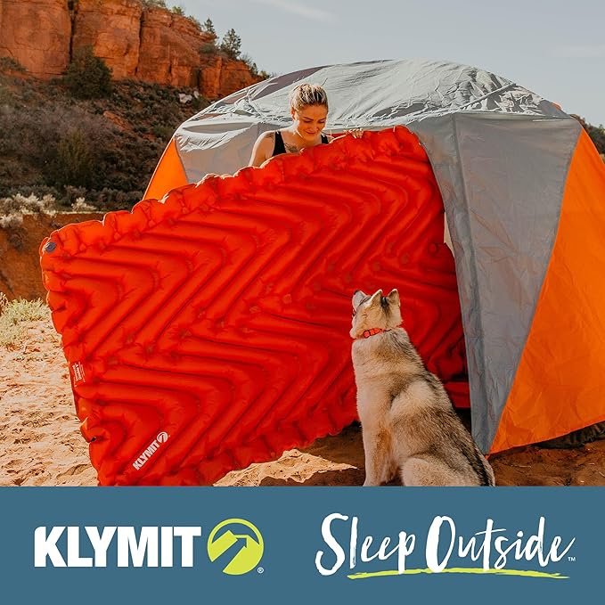 KLYMIT Insulated Double V Inflatable Sleeping Pad | Thick, Lightweight, Easy to Inflate, Foldable Air Bed for Camping & Backpacking