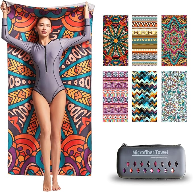 Hiturbo Microfiber Beach Towel,(71"x35") Oversized Sand Free Travel Towels Fast Drying Swimming Towel, Lightweight Compact Camping Towel Super Absorbent Pool Towel