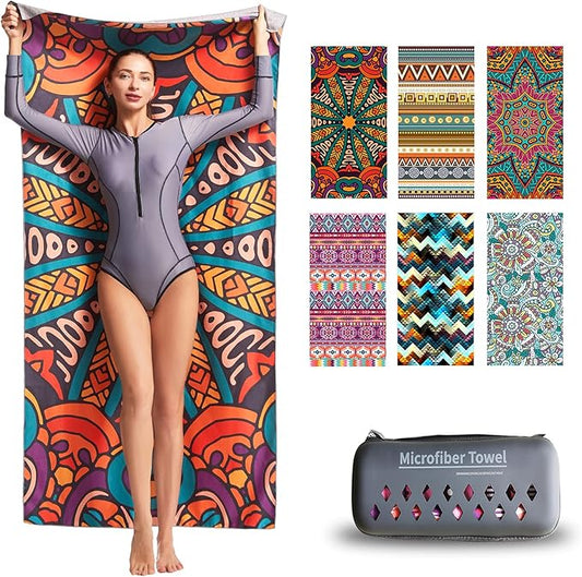 Hiturbo Microfiber Beach Towel,(71"x35") Oversized Sand Free Travel Towels Fast Drying Swimming Towel, Lightweight Compact Camping Towel Super Absorbent Pool Towel