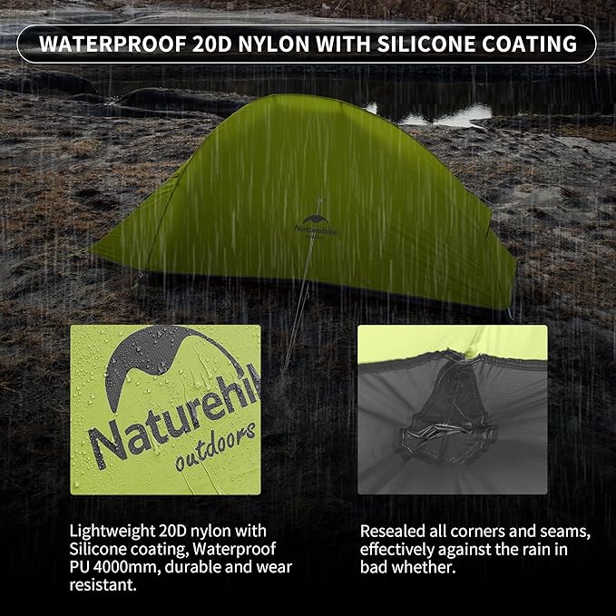 Naturehike Cloud-Up 1 Person Tent, Lightweight Backpacking Tents for One Man, Waterproof Ultralight One Person Tent for Camping Hiking Backpacking