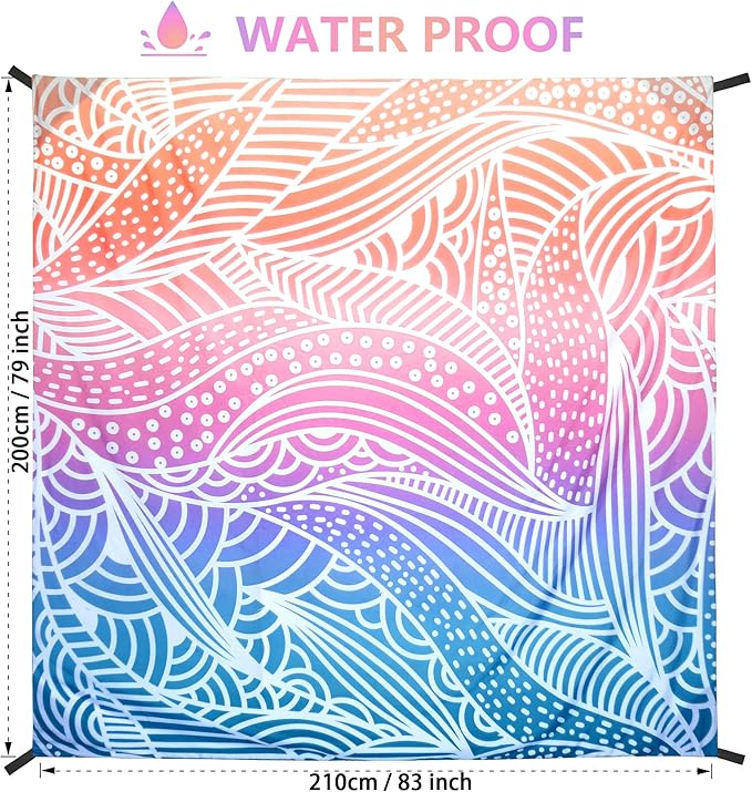 Beach Blanket, Sandproof Beach Mat, Waterproof Quick Drying Lightweight Outdoor Picnic Mat 79" X 83" for 2-4 Adults With Pocket for Travel, Camping, Hiking