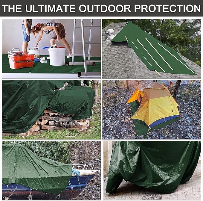 Heavy Duty 10 Mil Tarp Cover Waterproof UV Resistant Tarpaulin Used for Outdoor, Hunting, Camping, Backpacking, Canopy Tent, Ground Tarp, Cover Boat, Motorcycles, Roofs, Wood