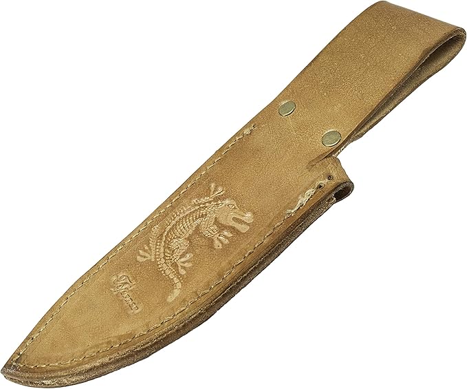 Toferner Hand Forged Knife Crocodile with Sheath, Vintage Knife for Antique Collection, Genuine Leather Case, Hardened Blade, Hand Made Craft, Gift Idea for Men