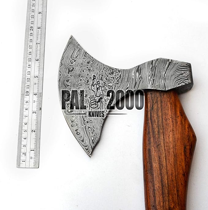 HUN-9808 Custom Handmade Viking Hatchet Damascus Steel Bearded Camping Tomahawk Battle Camping Axe with Sheath