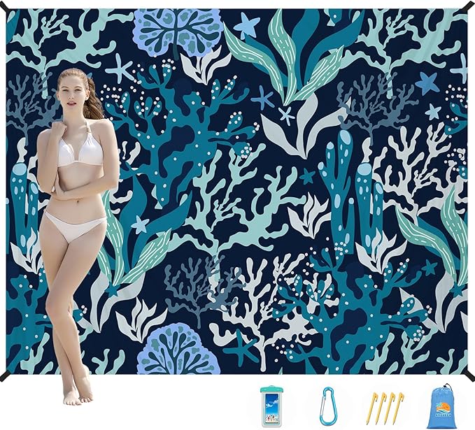 Beach Blanket Waterproof Sandproof 1-7 Adult Oversized 78 '' × 110 '' Lightweight Durable Compact Sand Free Beach Mat for Travel Camping Hiking Picnic Blanket Extra Large