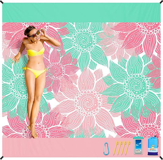 BYDOLL Beach Blanket Sandproof Waterproof 10'×9' 1-8 Kids Adults Compact Lightweight Oversized Beach Blanket Large Picnic Mat Blanket for Travel Camping Hiking Picnic