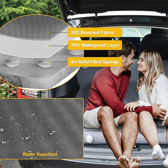 UPWELL Self Inflating Sleeping Pad Truck Camping Thick Mattress for Tesla Model Y Solid Foam 4 Season Car Bed Mattress Portable Roll Up Bed Grey